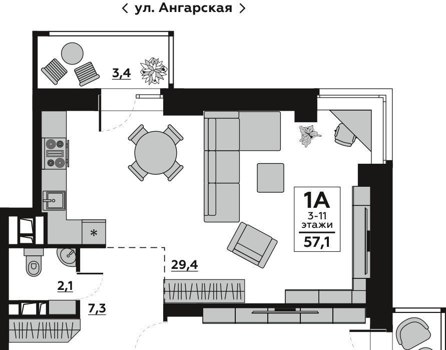 квартира г Волгоград р-н Дзержинский ул Ангарская 9а фото 2