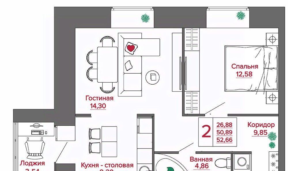 квартира г Рязань р-н Московский ЖК «Видный» фото 4