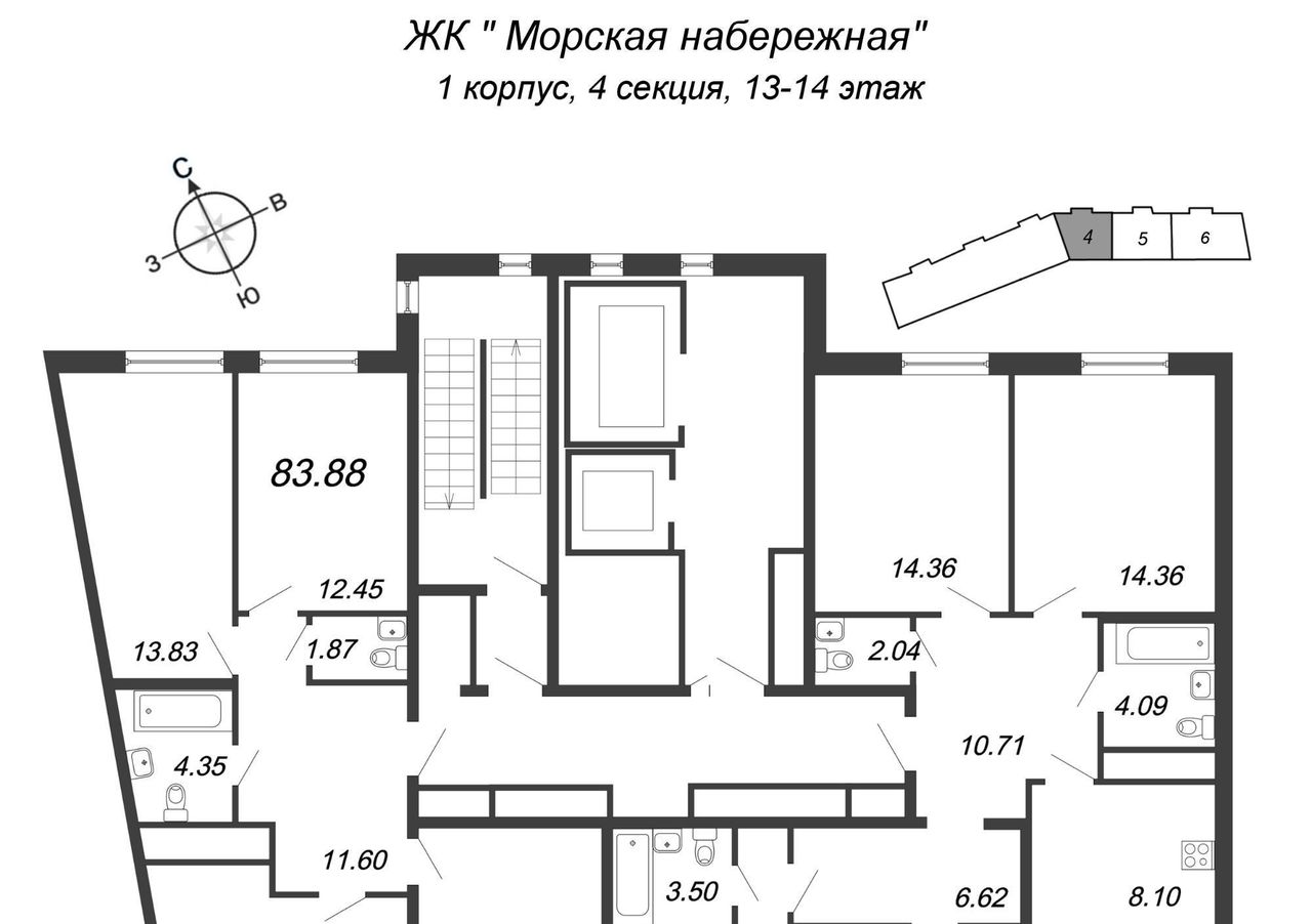 квартира г Санкт-Петербург метро Приморская наб Миклухо-Маклая 1к/1 фото 2