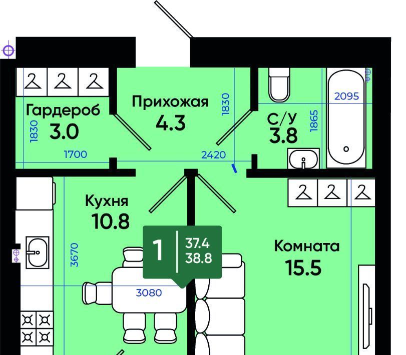 квартира г Батайск ул Олимпийское Кольцо 36к/22 фото 1