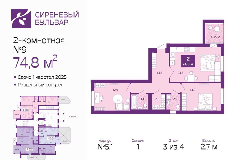 квартира г Калининград городской округ Калининград, Ленинградский район фото 1