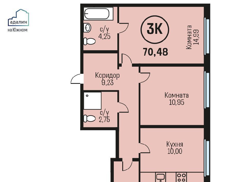 квартира г Барнаул рп Южный тракт Южный 15к/8 фото 1