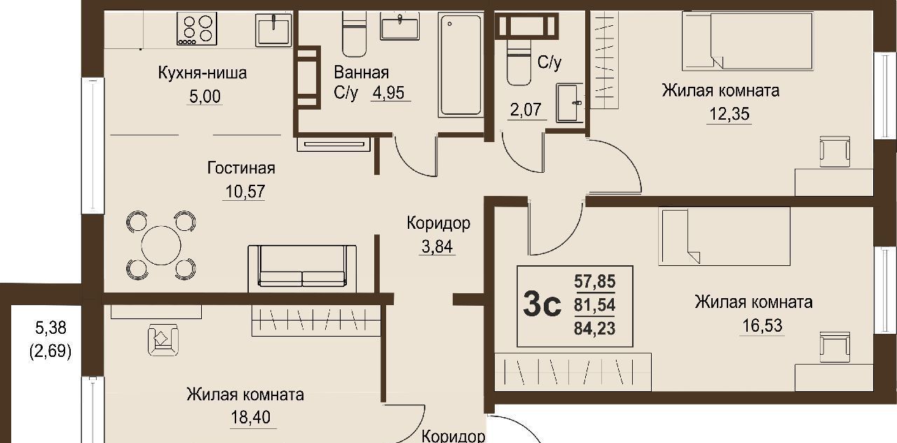 квартира р-н Сосновский п Пригородный ЖК «Шишкин» Кременкульское с/пос фото 1