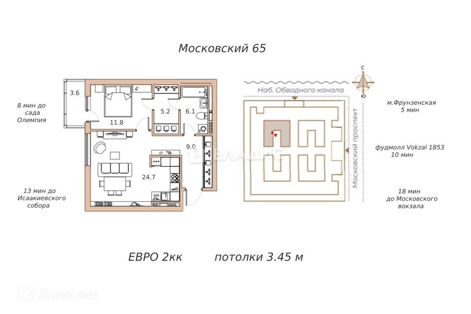 квартира г Санкт-Петербург наб Обводного канала 106 Адмиралтейский район фото 2