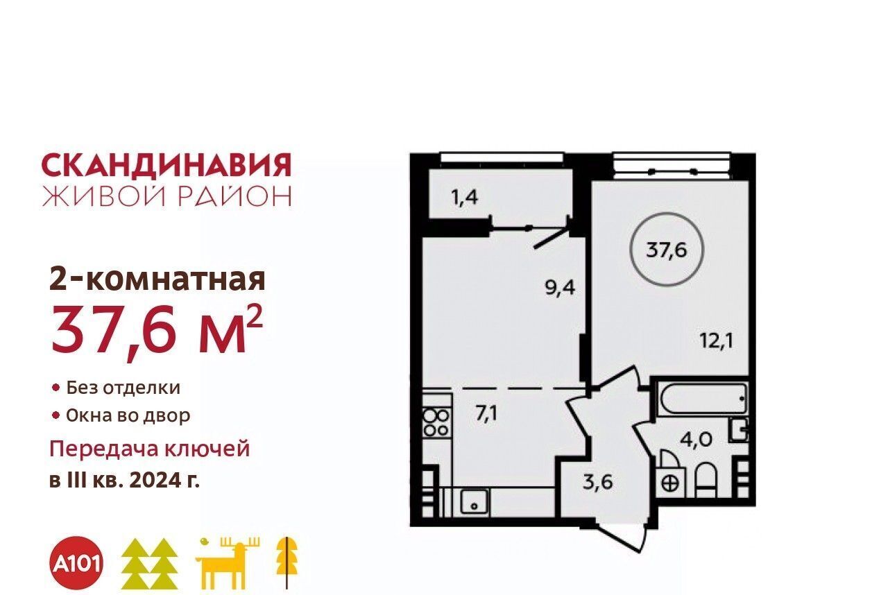 квартира г Москва п Сосенское ЖК Скандинавия метро Бунинская аллея к 22. 2 фото 1