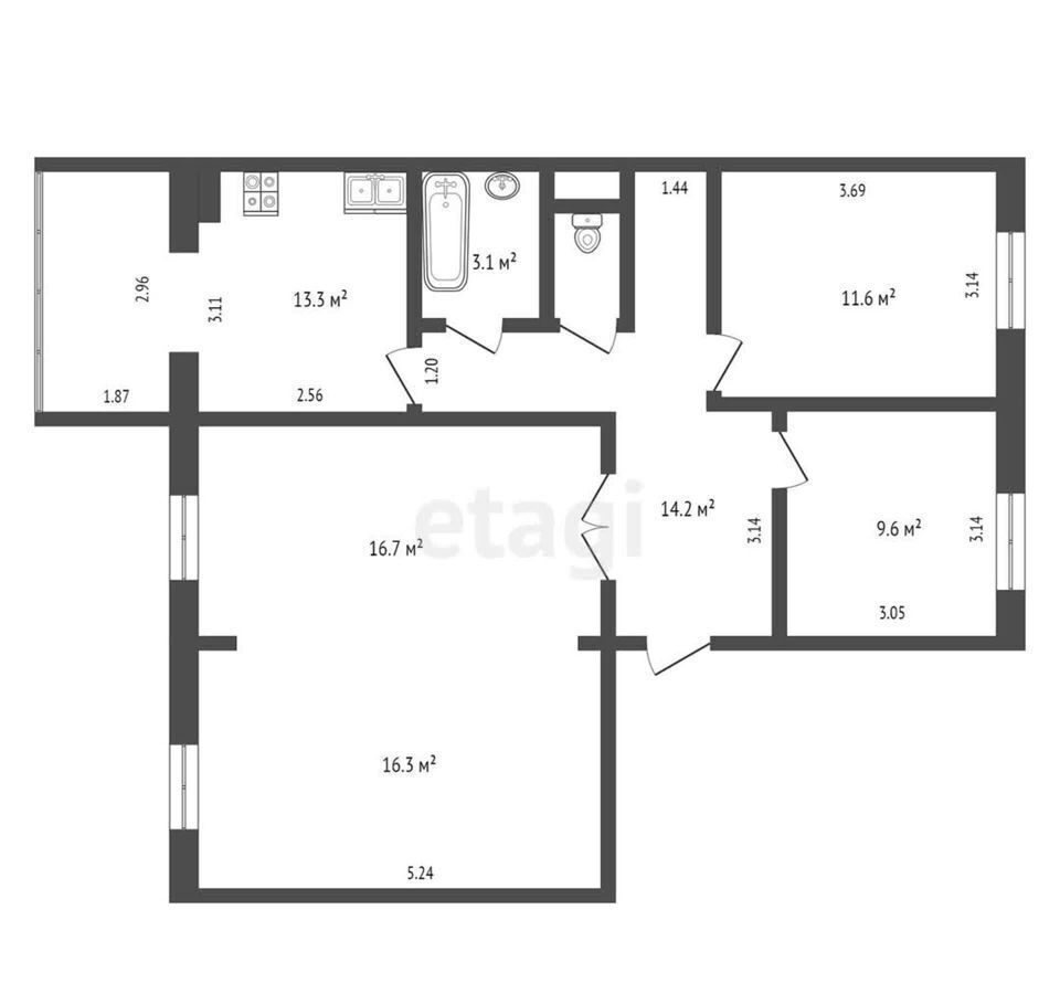 квартира г Нягань 4-й мкр-н, 5Б, Тюменская обл. фото 27