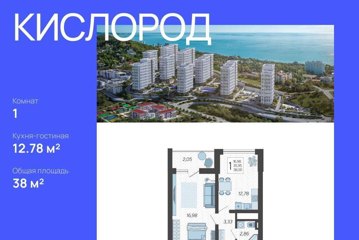 квартира г Сочи р-н Хостинский ЖК «Кислород» 3 фото 1