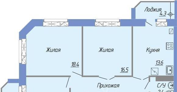 квартира г Чебоксары р-н Калининский Мкр. №1 ЖР «Новый город» 2-й мкр фото 1