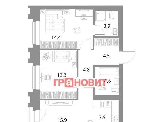 квартира г Новосибирск Заельцовская ул. Михаила Перевозчикова, 4 фото 2