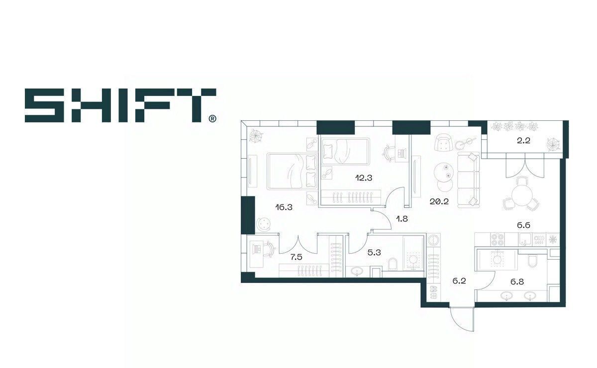 квартира г Москва метро Площадь Гагарина ЖК «SHIFT» 2-й Донской проезд, 10 фото 1