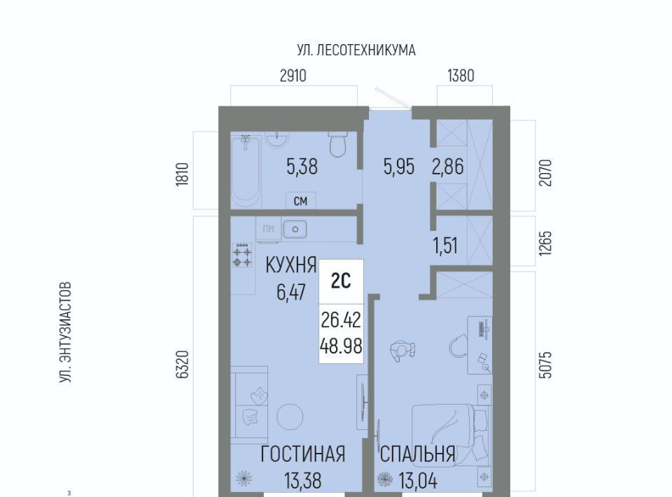 квартира г Уфа р-н Октябрьский ЖК «Новатор» Глумилино-1 мкр фото 1