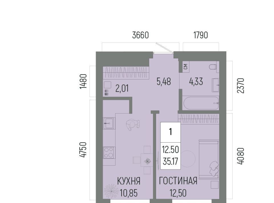 квартира г Уфа р-н Октябрьский ЖК «Новатор» 2 Глумилино-1 мкр фото 1