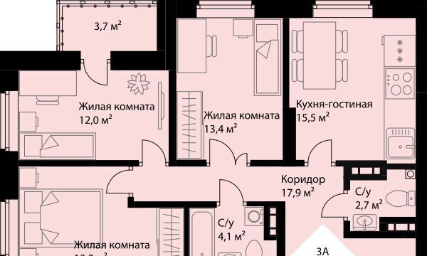 квартира г Екатеринбург р-н Орджоникидзевский Эльмаш ЖК Веер Парк Проспект Космонавтов, жилрайон фото 1
