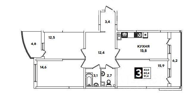 квартира г Краснодар р-н Прикубанский ул им. Ивана Беличенко 95 ЖК «Самолет» фото 1