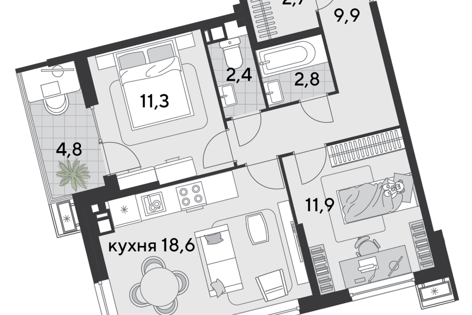 квартира г Краснодар р-н Прикубанский муниципальное образование Краснодар, 1-й Лиговский проезд фото 2