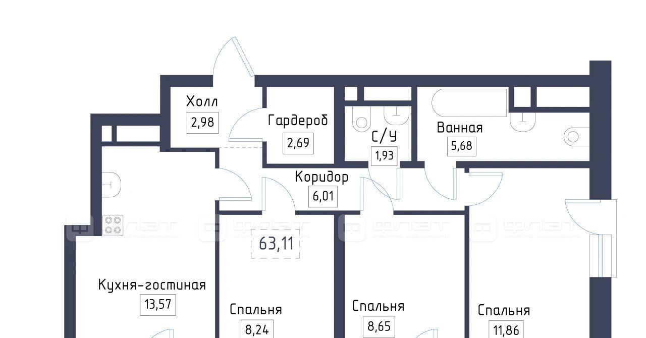 квартира р-н Зеленодольский с Осиново ЖК «Зимний Сад» Осиновское с/пос, сад, Авиастроительная фото 2