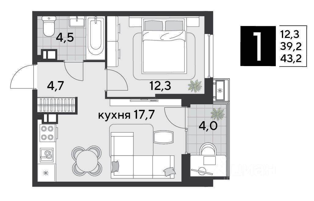 квартира г Краснодар р-н Прикубанский ул им. Героя Хабибуллина 7 ЖК Лиговский фото 2