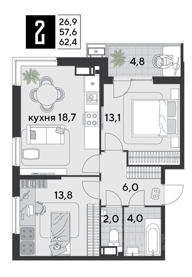 квартира г Краснодар р-н Прикубанский ЖК «Краснодар» 1-й Лиговский проезд фото 2