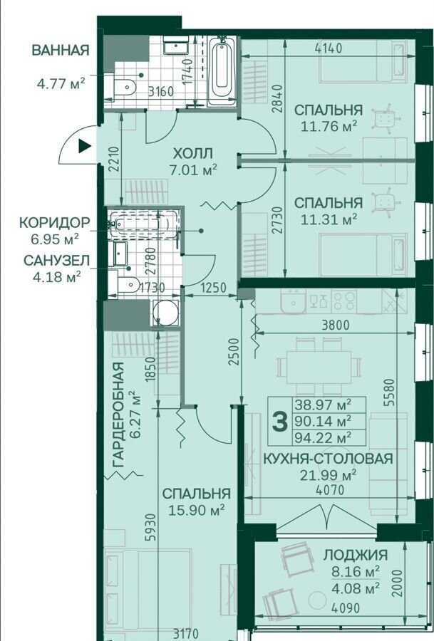 квартира г Санкт-Петербург метро Новочеркасская ул Магнитогорская 1 корп. 2, д. 3 фото 2