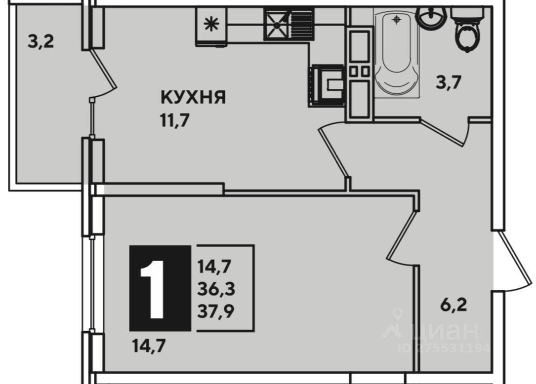 квартира г Краснодар р-н Прикубанский ул им. Героя Пешкова 14/2 ЖК «Парк Победы» фото 2