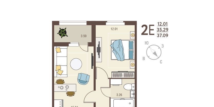 квартира г Курск р-н Сеймский ул Энгельса 115а/2 фото 3