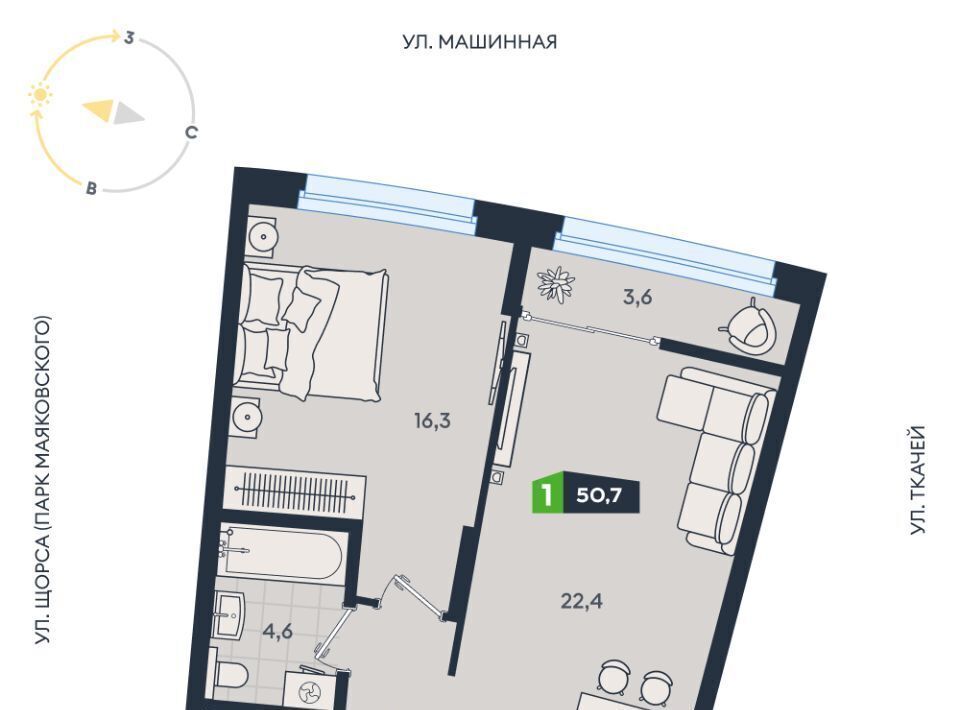 квартира г Екатеринбург Чкаловская ул Машинная 1в/2 фото 1