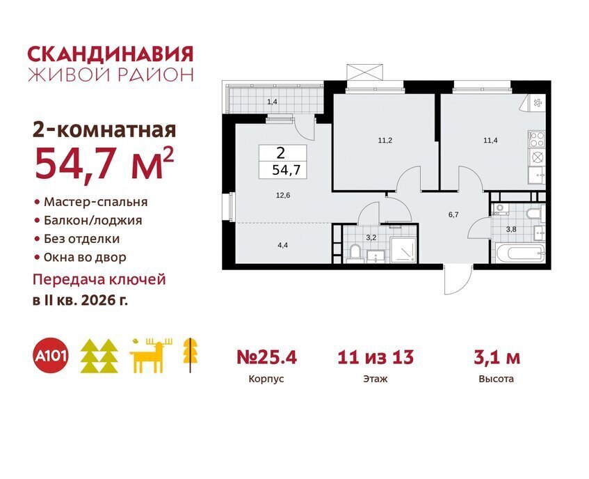 квартира г Москва метро Коммунарка ТиНАО жилой комплекс Скандинавия, 25. 4 фото 1