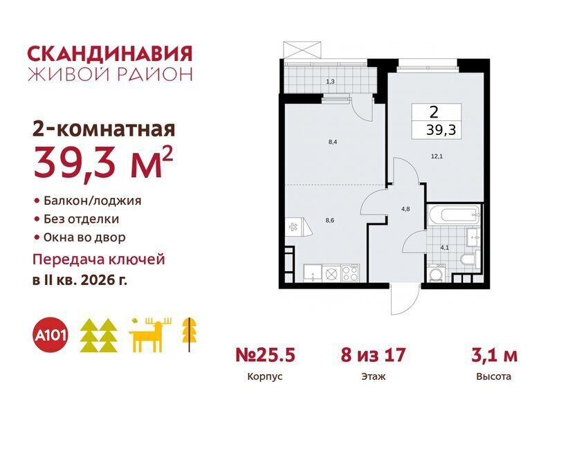 квартира г Москва метро Коммунарка ТиНАО жилой комплекс Скандинавия фото 1