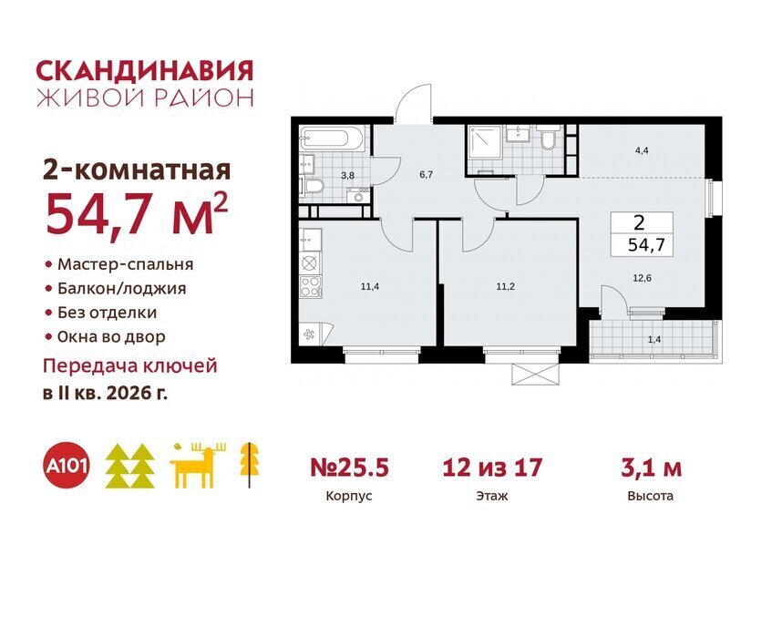 квартира г Москва метро Коммунарка ТиНАО жилой комплекс Скандинавия фото 1