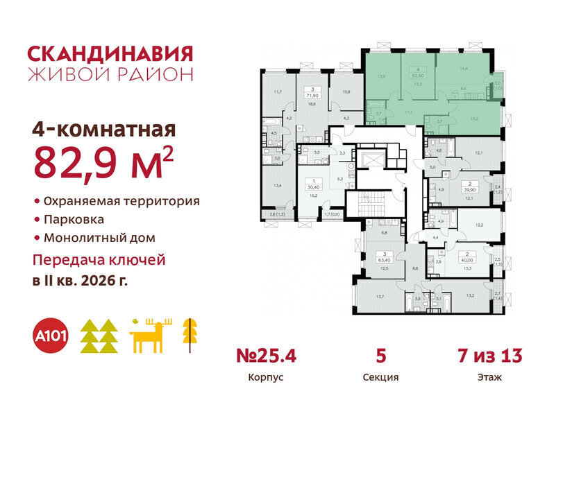 квартира г Москва метро Коммунарка ТиНАО жилой комплекс Скандинавия, 25. 4 фото 2