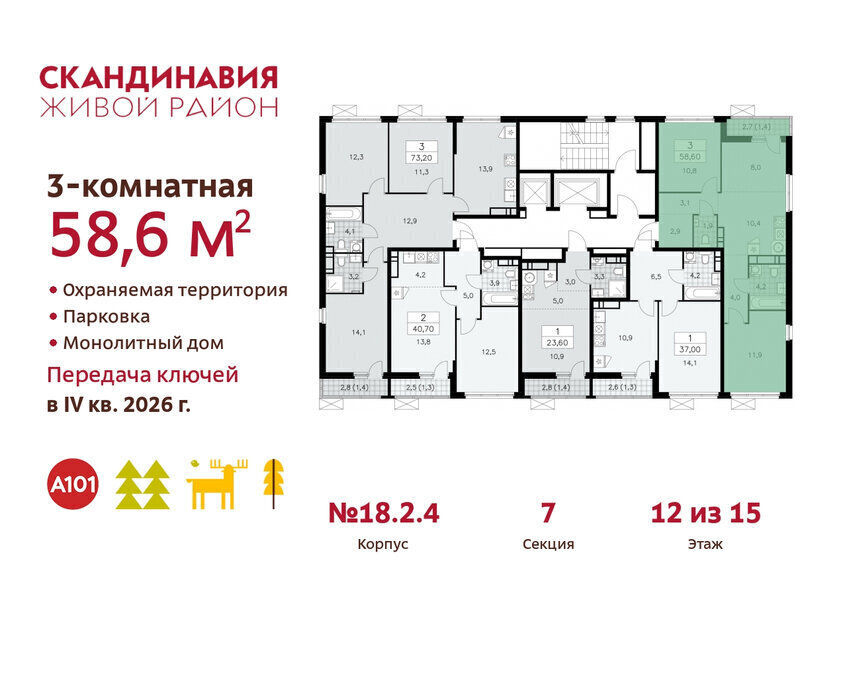 квартира г Москва метро Коммунарка метро Бунинская аллея ТиНАО жилой комплекс Скандинавия, 18. 2.2 фото 2