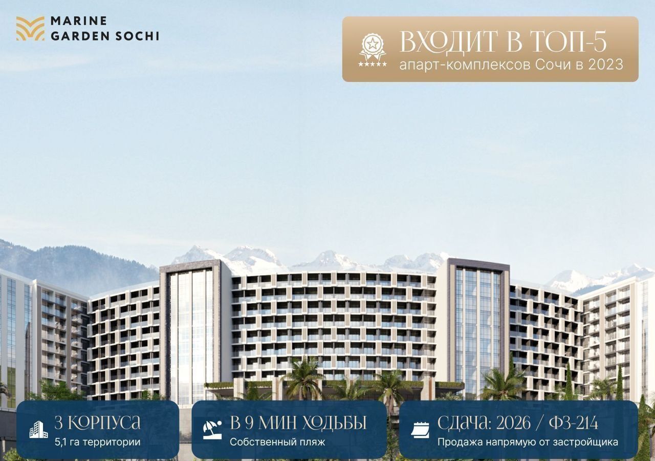 квартира г Сочи р-н Хостинский Хоста ул Володарского 19 «Marine Garden Sochi» Hotels & Resort д. 6 фото 2