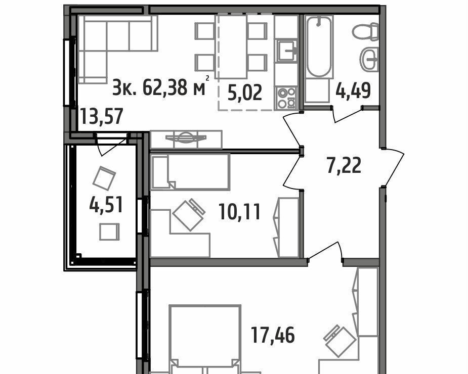 квартира г Петрозаводск р-н Зарека Зарека ул Ригачина 40 ЖК «Онегин» фото 3