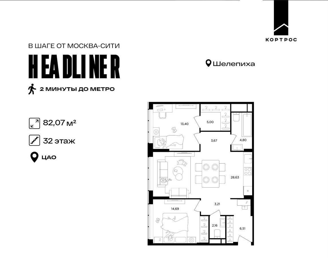 квартира г Москва метро Шелепиха проезд Шмитовский 39 ЖК «Headliner» корп. 4 фото 1