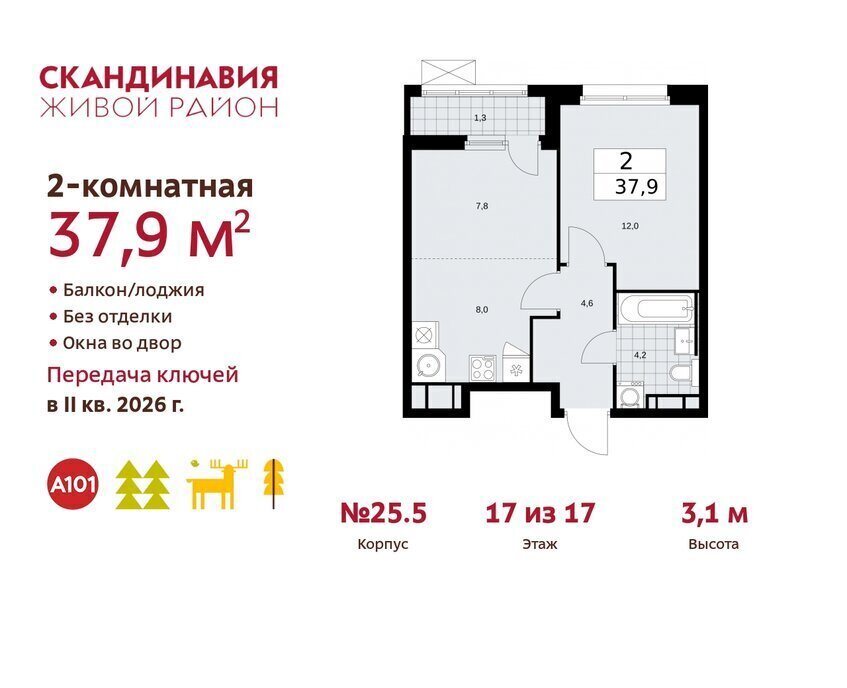 квартира г Москва метро Коммунарка ТиНАО жилой комплекс Скандинавия фото 1