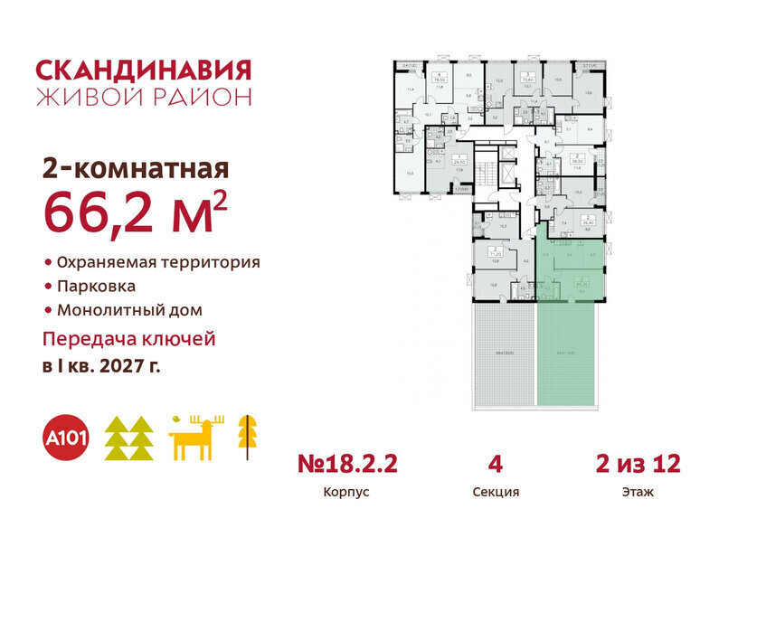 квартира г Москва метро Коммунарка метро Бунинская аллея ТиНАО жилой комплекс Скандинавия, 18. 2.2 фото 2