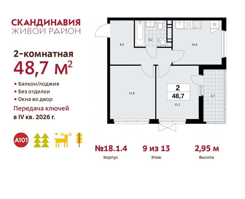 квартира г Москва метро Коммунарка метро Бульвар Адмирала Ушакова ТиНАО жилой комплекс Скандинавия, 18. 2.1 фото 1