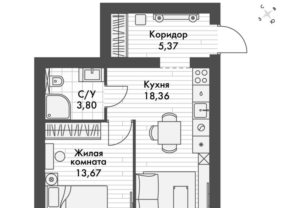 квартира р-н Зеленодольский п Октябрьский Октябрьское с/пос, Северный Вокзал фото 1