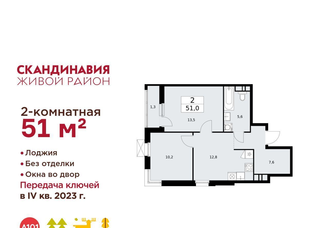 квартира г Москва п Сосенское ЖК Скандинавия 2/2 метро Теплый Стан 37. фото 1