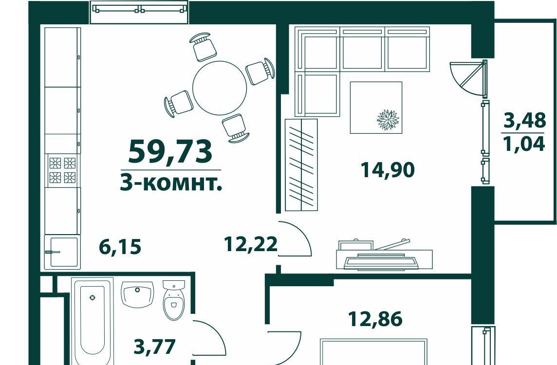 квартира г Ульяновск р-н Засвияжский 19-й микрорайон ЖК «‎Аквамарин 2» 3 фото 1