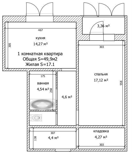 квартира г Уфа р-н Октябрьский ул Российская 47/1 фото 40