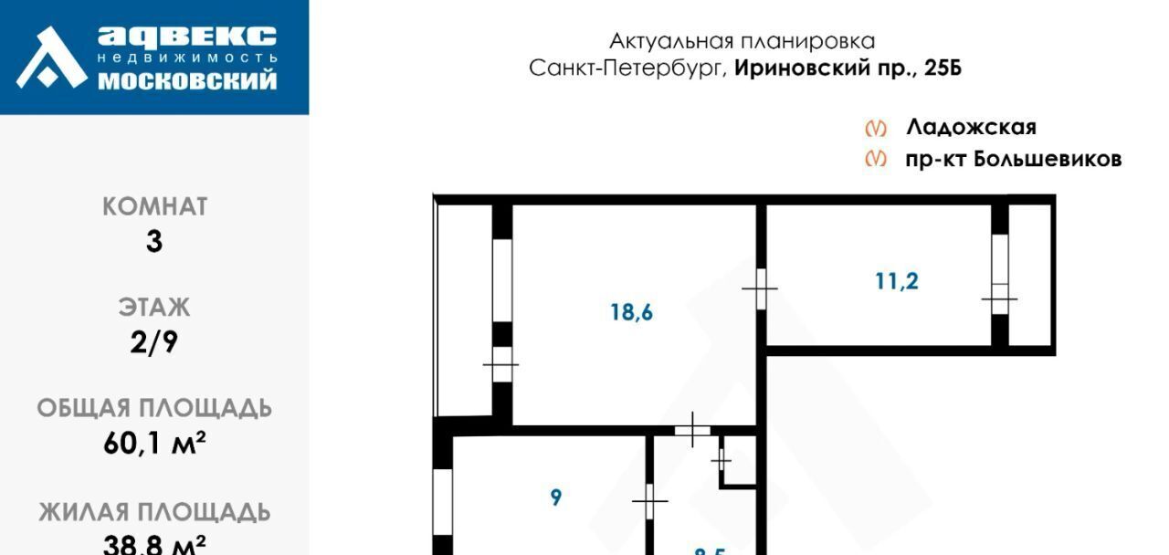 квартира г Санкт-Петербург метро Ладожская пр-кт Ириновский 25б округ Пороховые фото 16