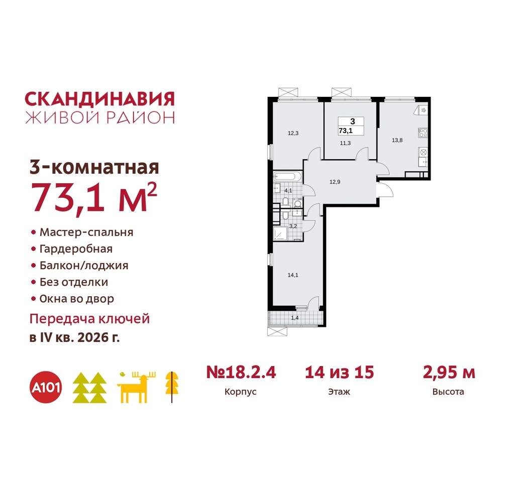 квартира г Москва п Сосенское жилой район «Скандинавия» Сосенское, жилой комплекс Скандинавия, 18. 2.4, Бутово фото 1