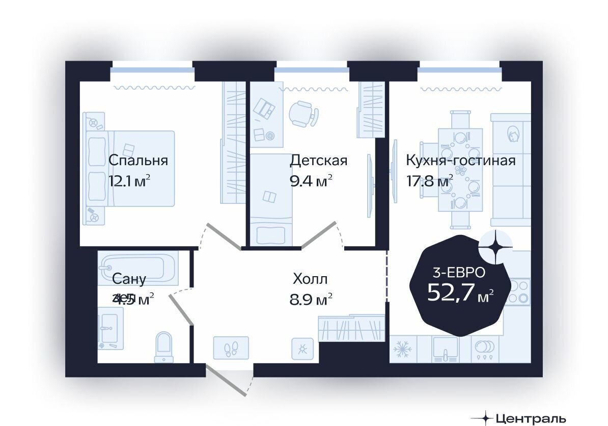 квартира г Тюмень р-н Центральный ул Новгородская 22 ЖК «Да. Квартал Централь» Центральный административный округ фото 1