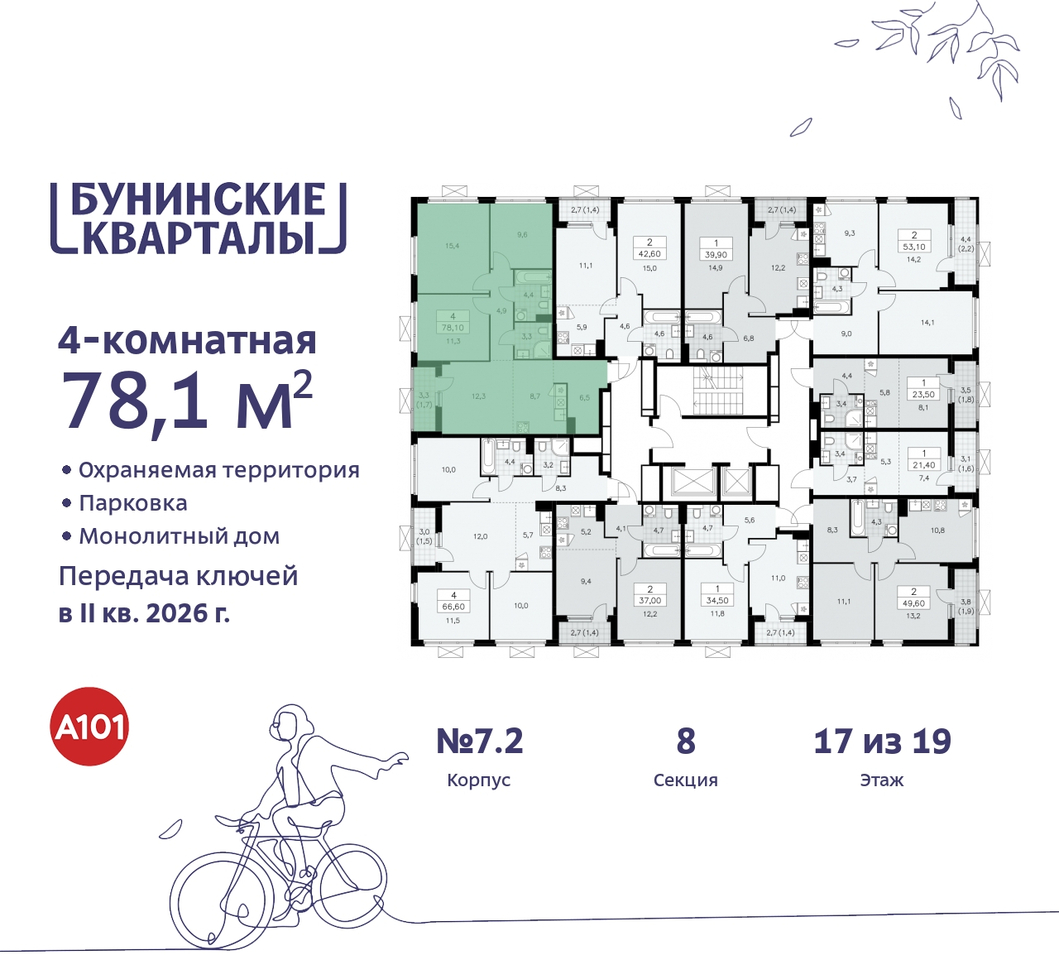 квартира г Москва п Сосенское пр-кт Куприна 2 ЖК Бунинские Кварталы метро Улица Горчакова метро Коммунарка Сосенское, Ольховая, Бунинская аллея фото 2