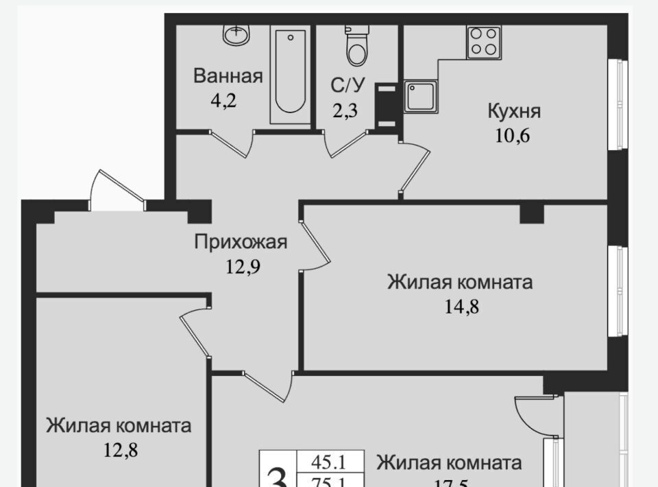 квартира г Всеволожск Южный ул Крымская 1 Проспект Большевиков фото 1