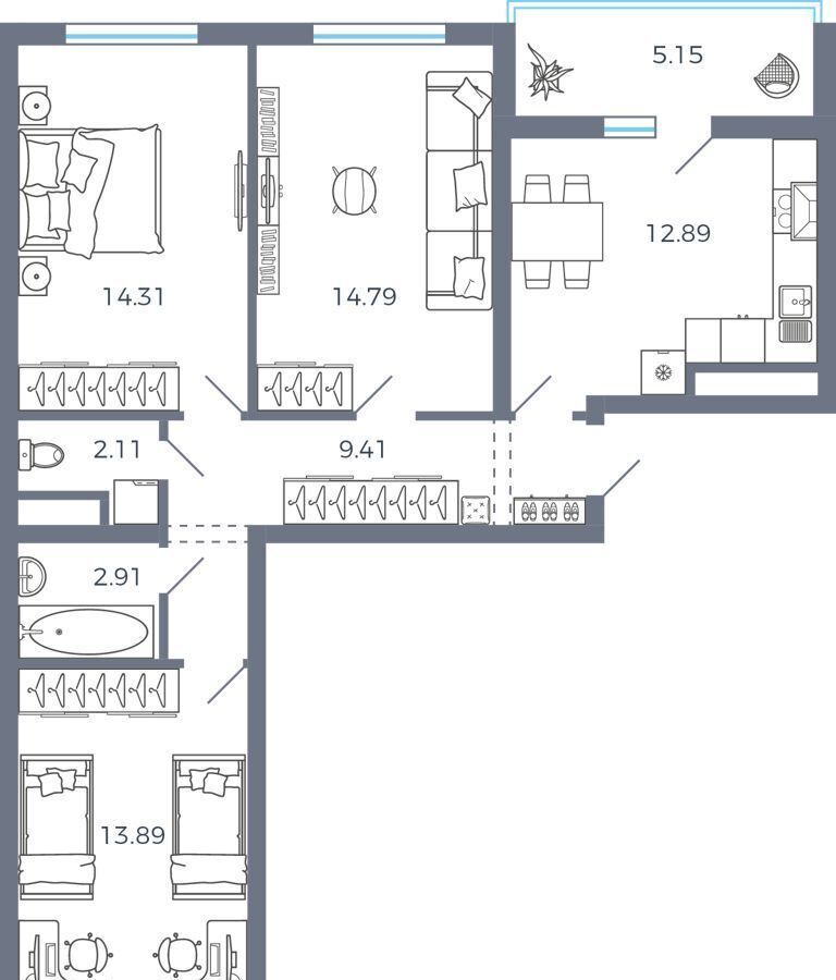 квартира г Самара Южный Город ул. Татищева, стр. 43-1, секц. а, б, в фото 1