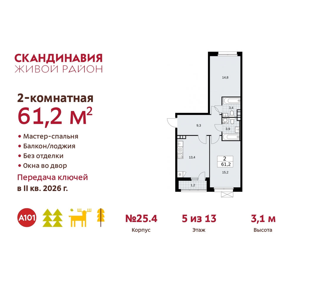 квартира г Москва п Сосенское б-р Скандинавский 25/4 жилой район «Скандинавия» Сосенское, Бутово фото 1