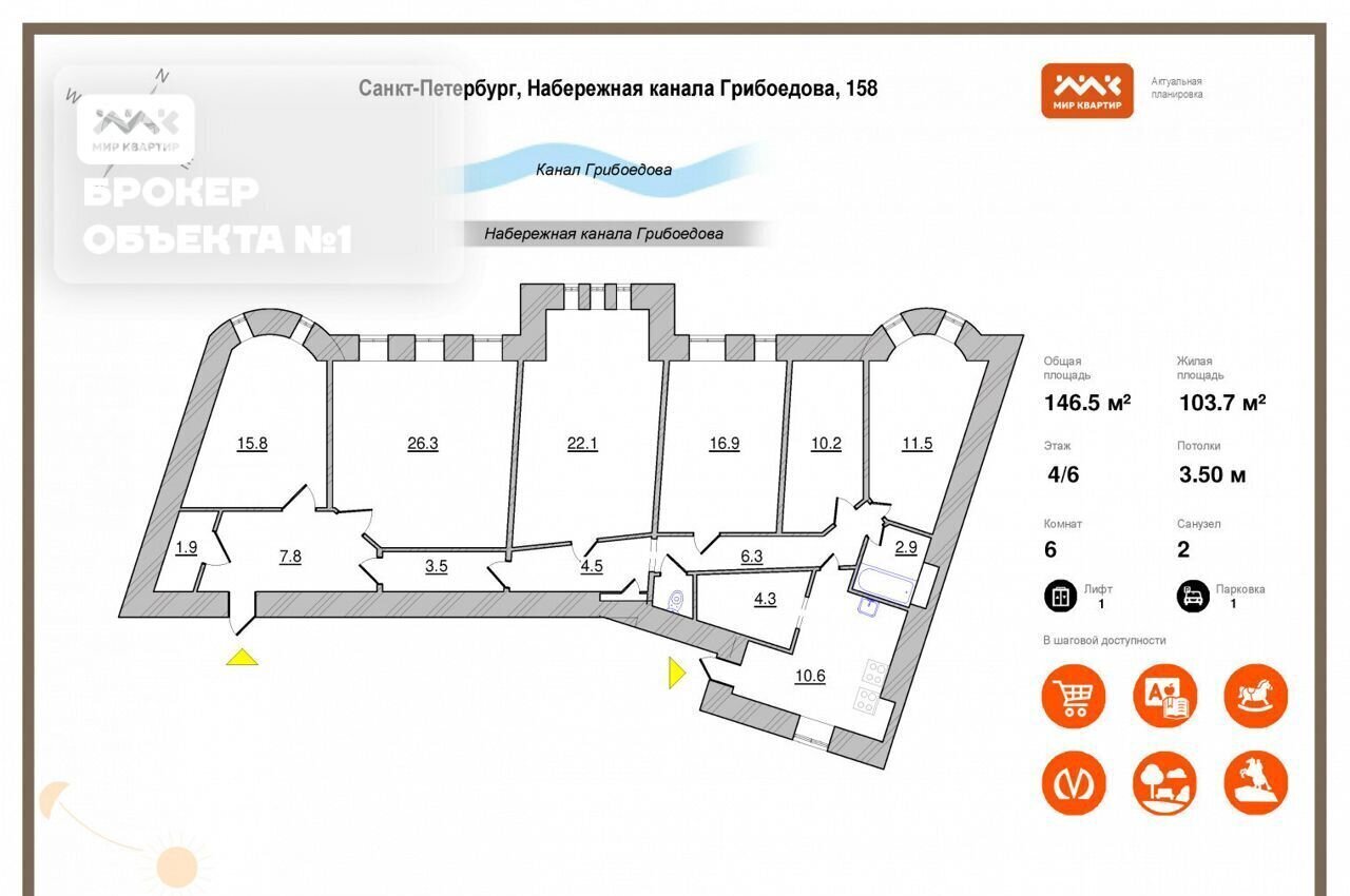 квартира г Санкт-Петербург метро Балтийская наб Канала Грибоедова 158 фото 36