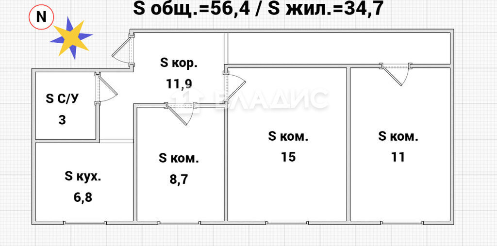 квартира г Санкт-Петербург метро Ладожская ул Гранитная 44 фото 3